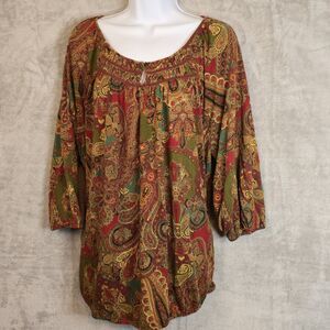 Lauren Ralph Laured Paisley Peasant Blouse Boho Plus Size 3X Stretch Office